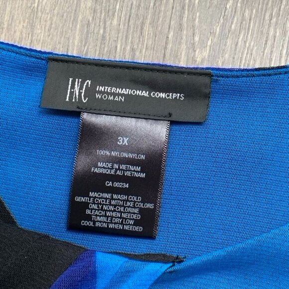 INC International Women’s Top y2k 2000s Concepts Draped Plus Size 3X Blue Print - Picture 9 of 12